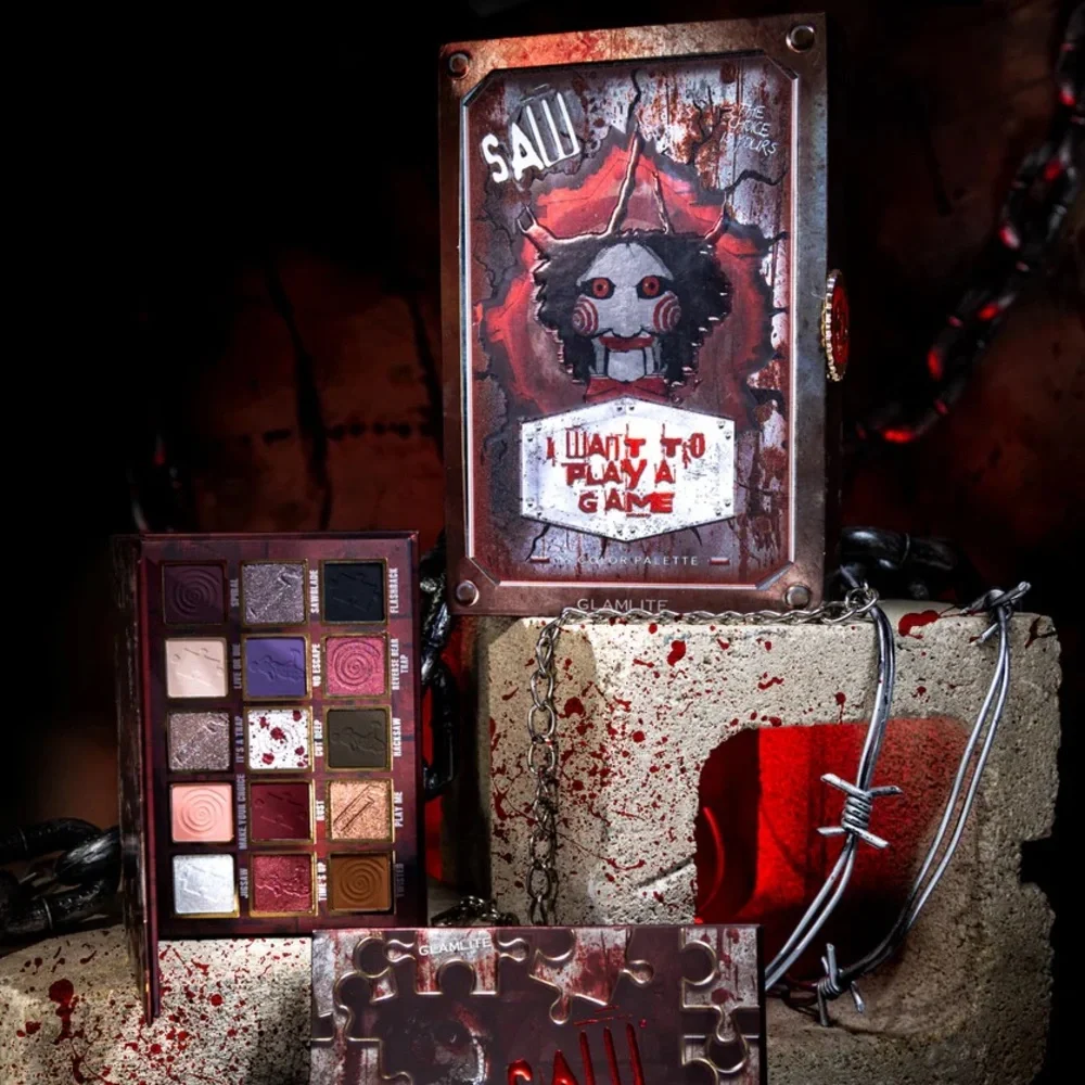 Full Set Glamlite X Saw Eyeshadow Mirror Brushes Highlighter Lip Set Horror Saw